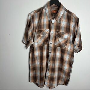 Dixxon Flannel Company The Pismo Short Sleeve Button Down Shirt Men Medium Brown